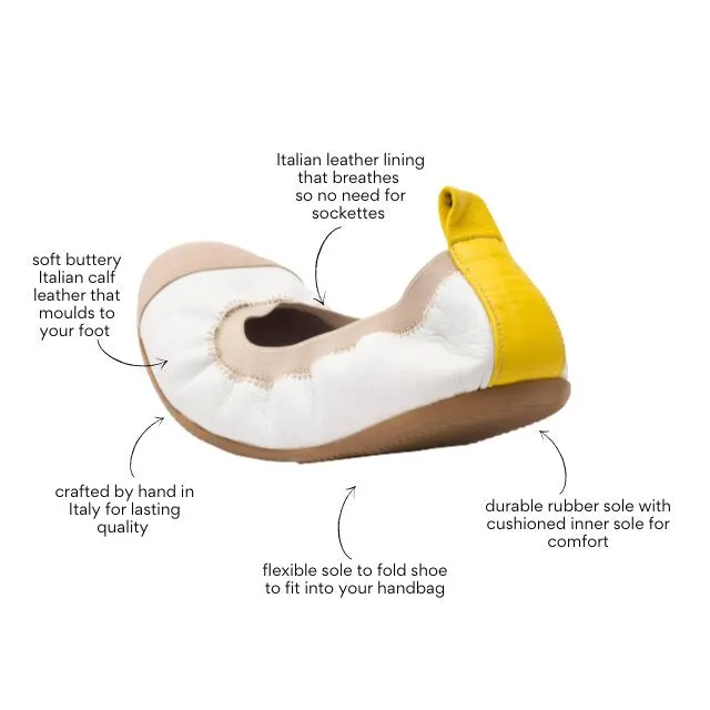 Allegra - Nude, White and Yellow Ballet Flat