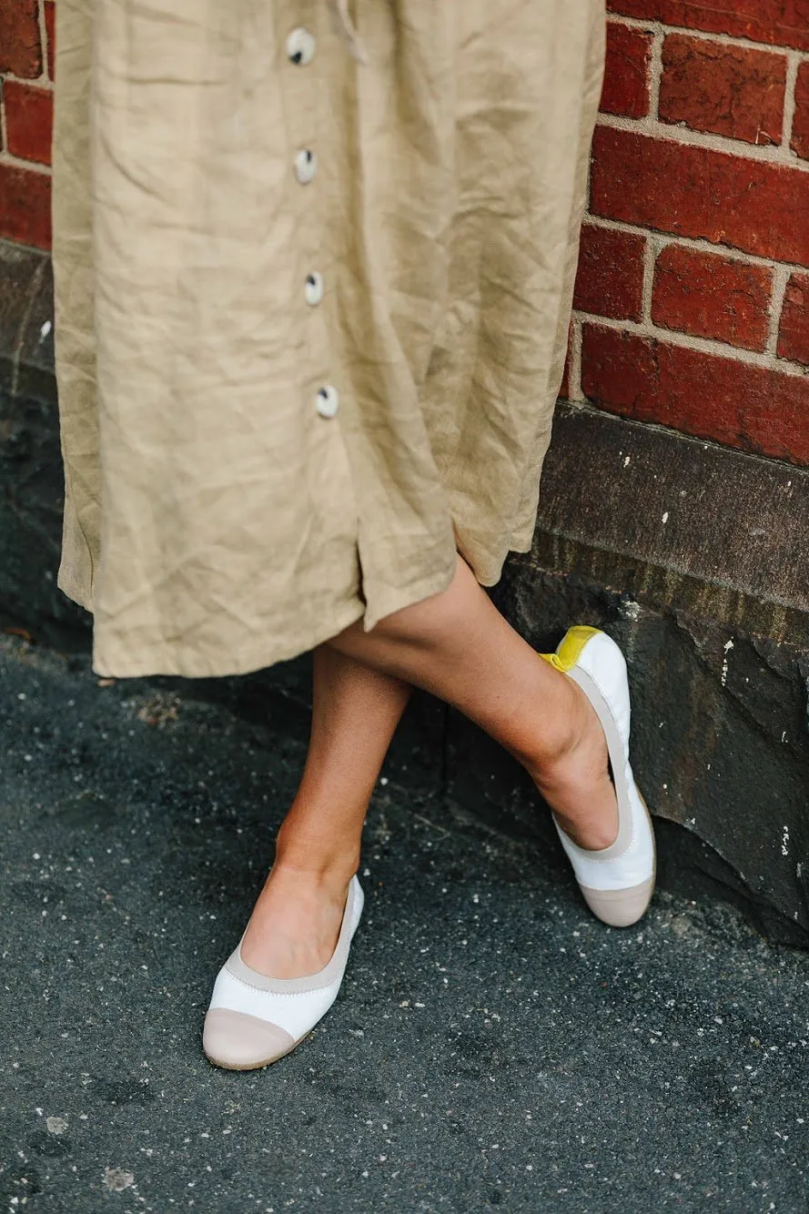 Allegra - Nude, White and Yellow Ballet Flat