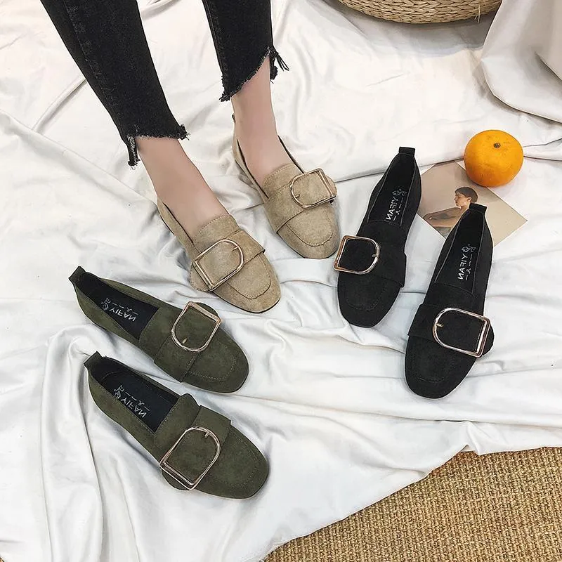 Big Buckle Suede Loafer Flats