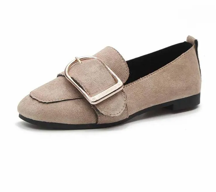 Big Buckle Suede Loafer Flats