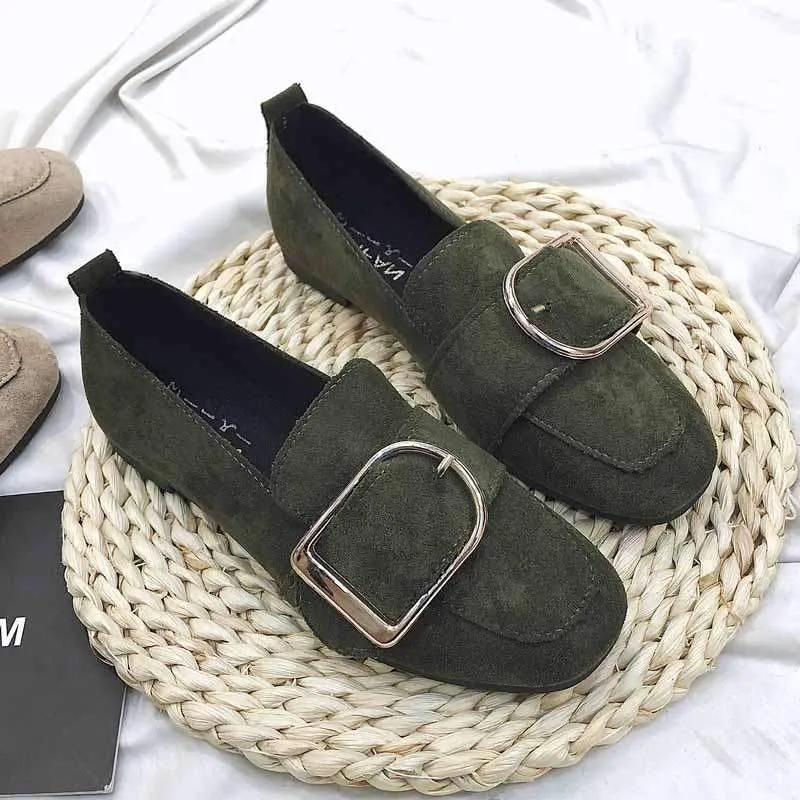 Big Buckle Suede Loafer Flats