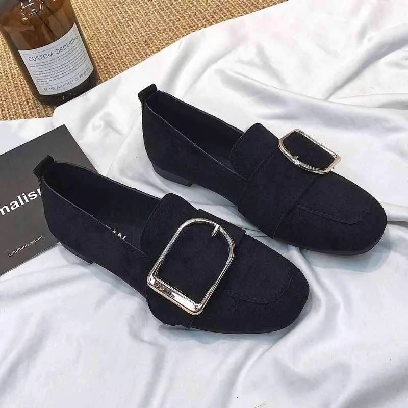 Big Buckle Suede Loafer Flats