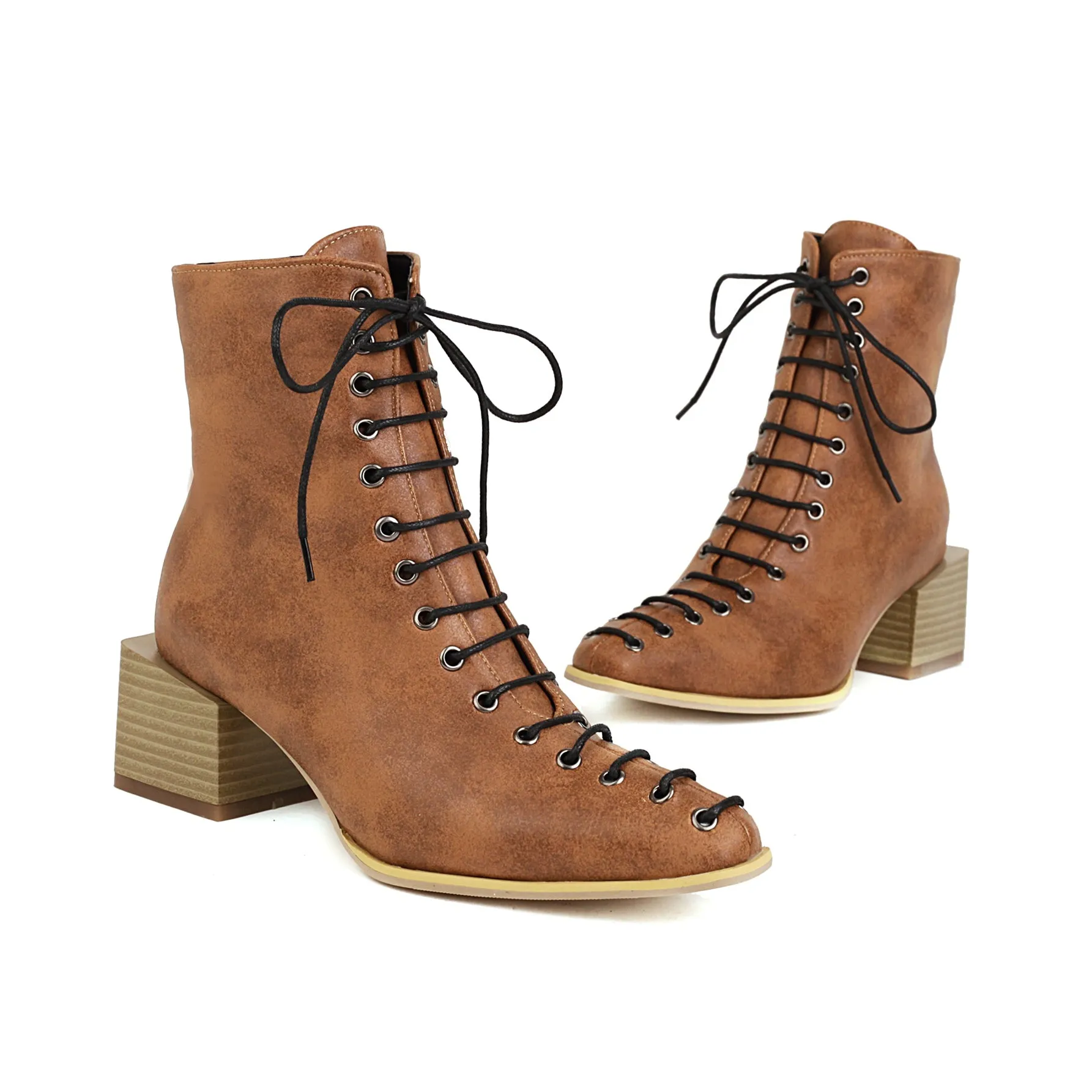 Bigsizeheels Calfskin lace-up Martin boots - Brown