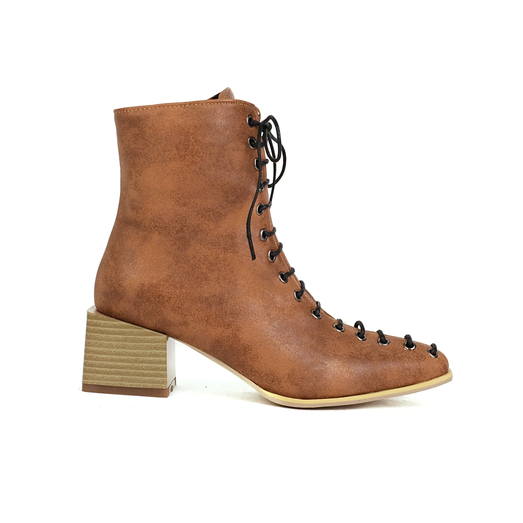 Bigsizeheels Calfskin lace-up Martin boots - Brown