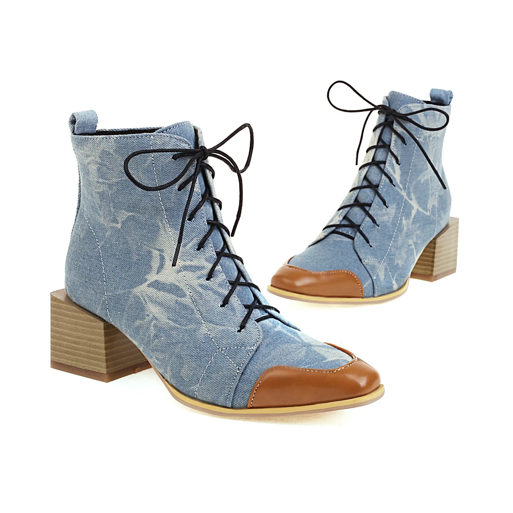 Bigsizeheels Punk square toe vintage Martin boots - Light blue