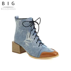 Bigsizeheels Punk square toe vintage Martin boots - Light blue