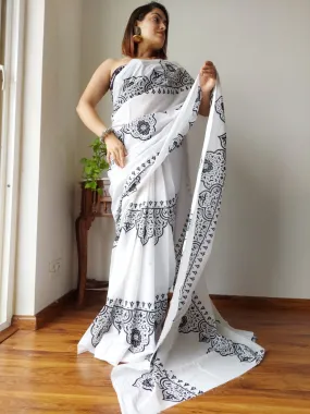 Black And White Cotton Saree