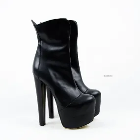 Black Faux Leather High Heel Platform Boots