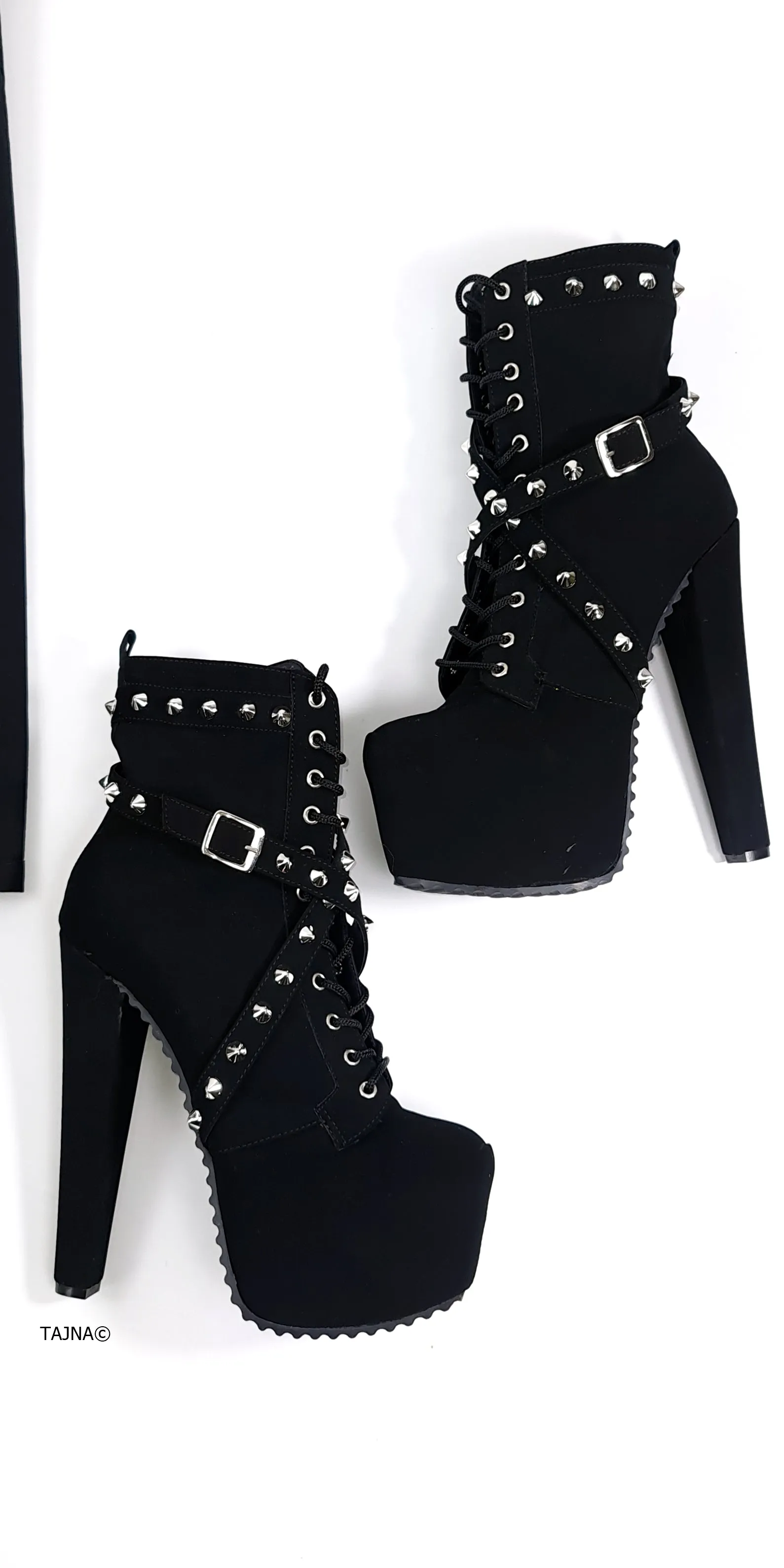 Black Serrated Sole Spike Studs Chunky Rocker Boots