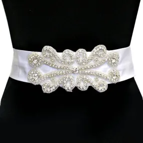 Bridal Wedding Crystal & Bead Ribbon Belt Headband