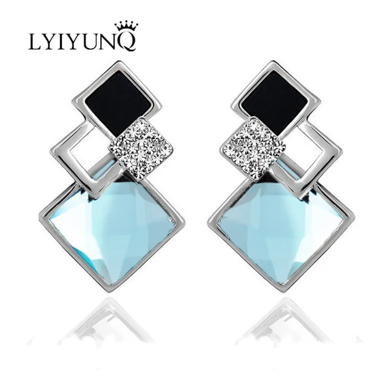 Brincos Vintage Long Square Crystal Earring Big Geometric Stud Earrings