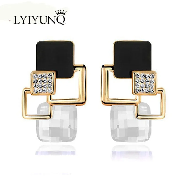 Brincos Vintage Long Square Crystal Earring Big Geometric Stud Earrings