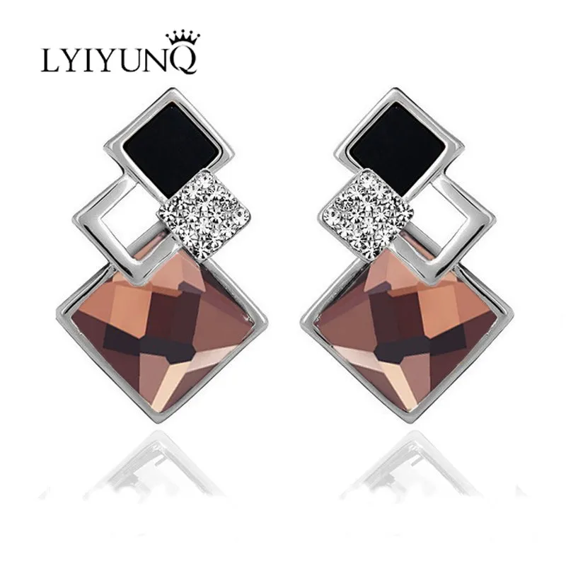 Brincos Vintage Long Square Crystal Earring Big Geometric Stud Earrings