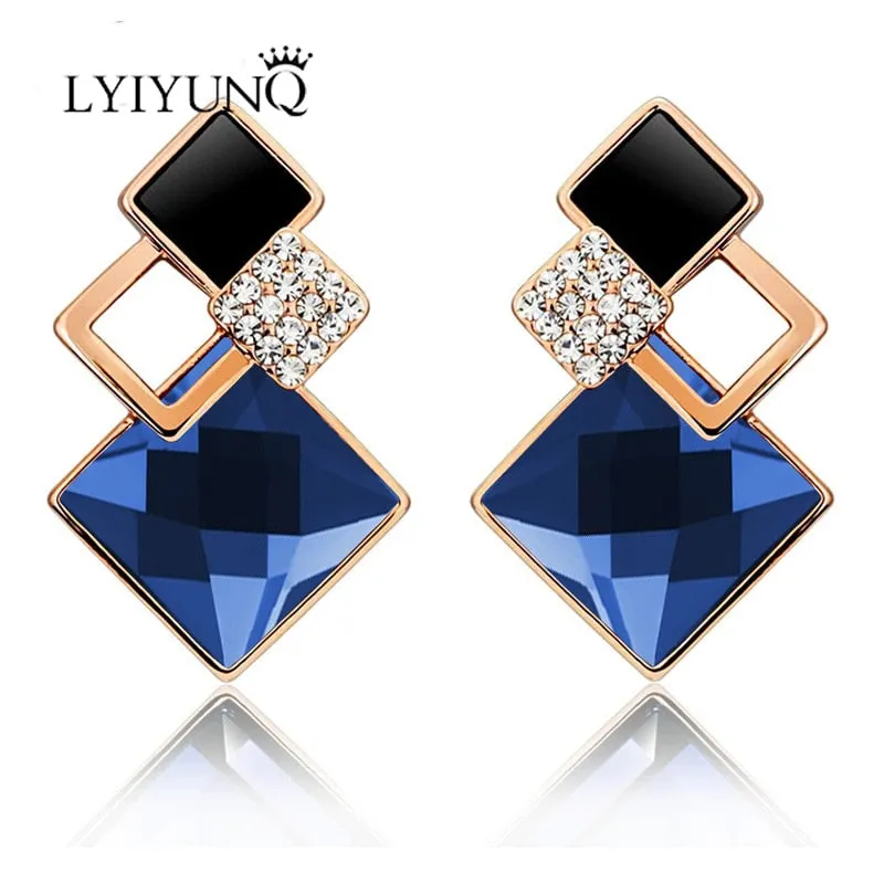 Brincos Vintage Long Square Crystal Earring Big Geometric Stud Earrings