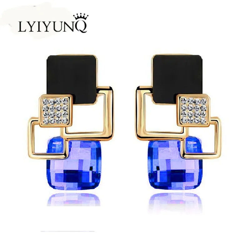 Brincos Vintage Long Square Crystal Earring Big Geometric Stud Earrings