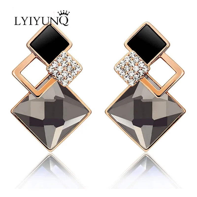 Brincos Vintage Long Square Crystal Earring Big Geometric Stud Earrings