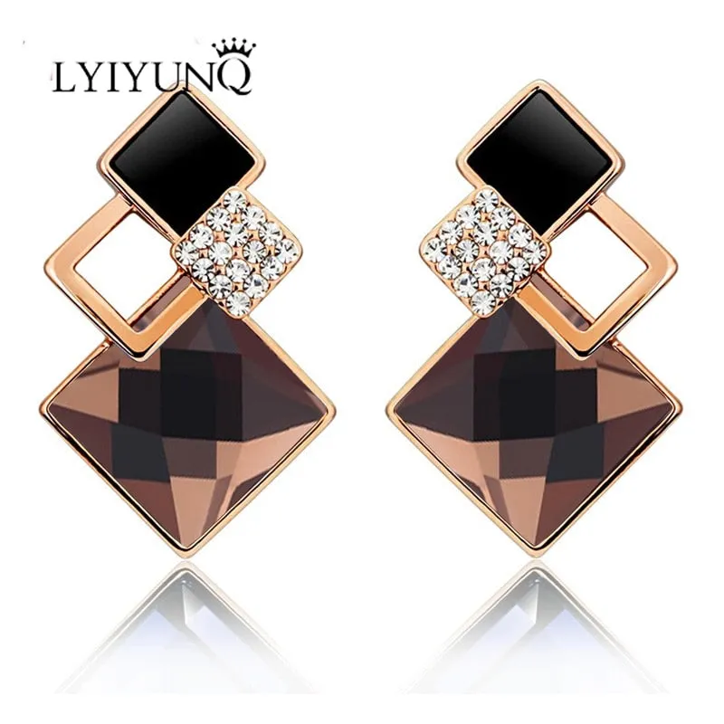 Brincos Vintage Long Square Crystal Earring Big Geometric Stud Earrings