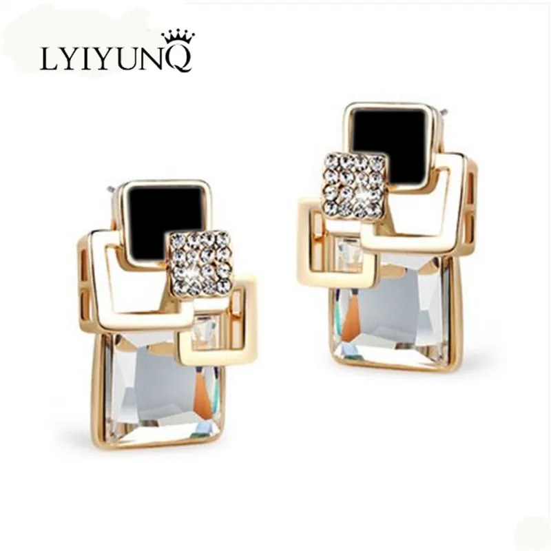 Brincos Vintage Long Square Crystal Earring Big Geometric Stud Earrings