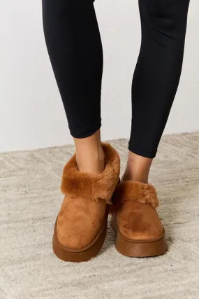 Camel Furry Chunky Platform Ankle Boots