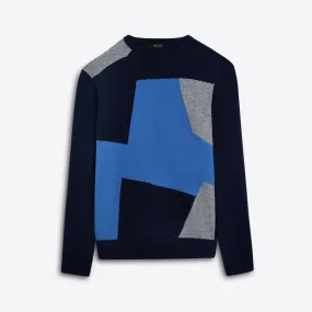 Crew Neck Patchwork Intarsia Sweater