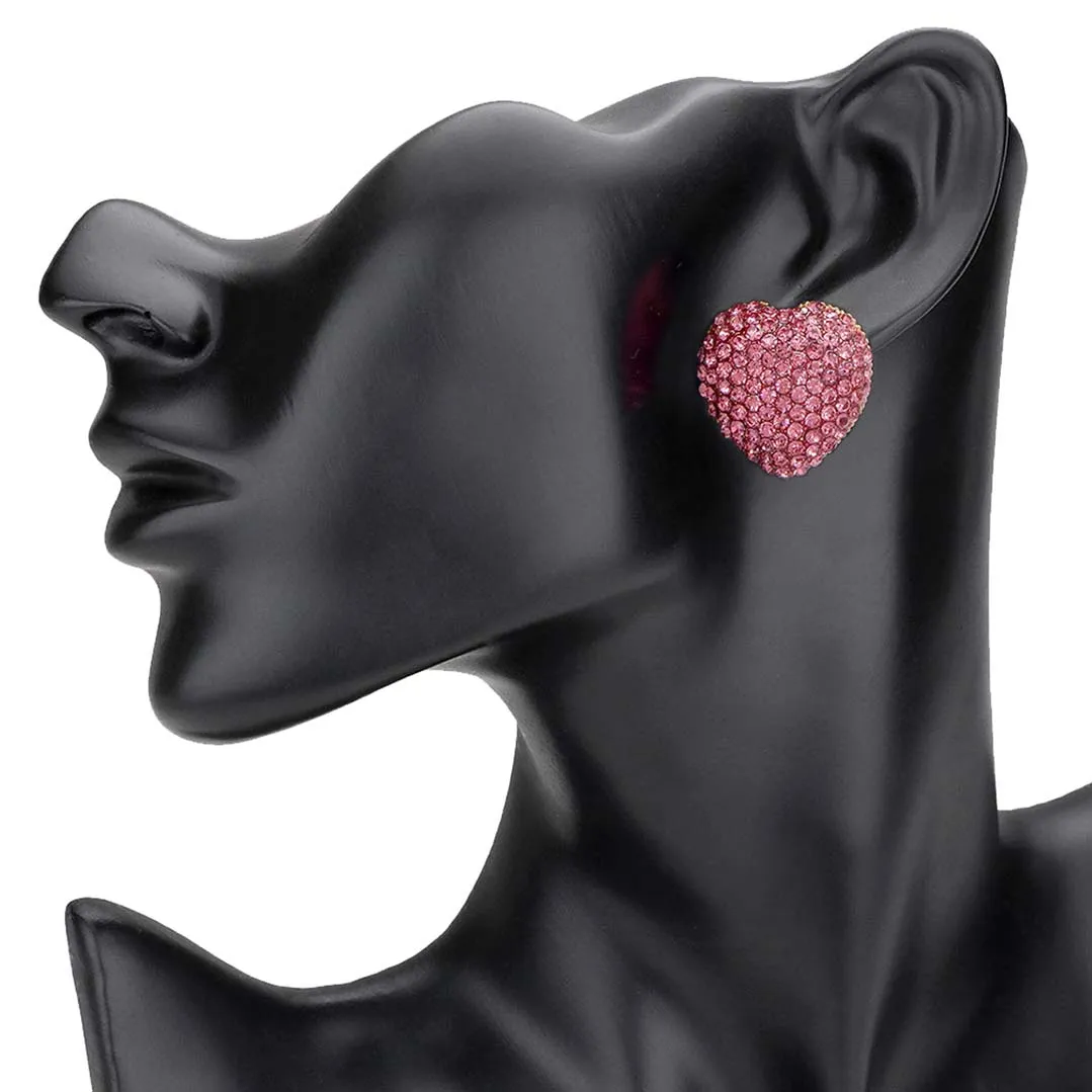 Crystal Embellished Heart Stud Earrings