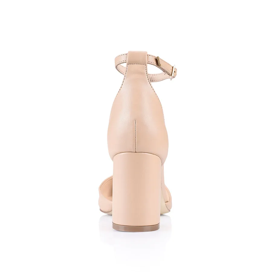 Enzo Closed Toe Block Heels - Nude Smooth