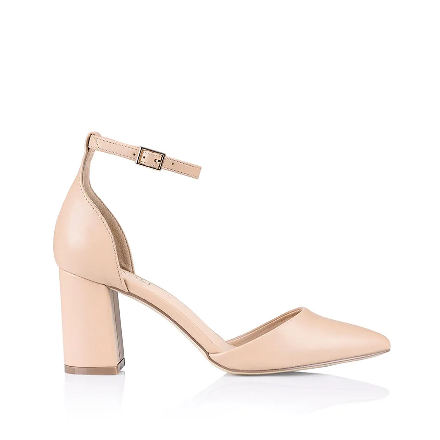 Enzo Closed Toe Block Heels - Nude Smooth