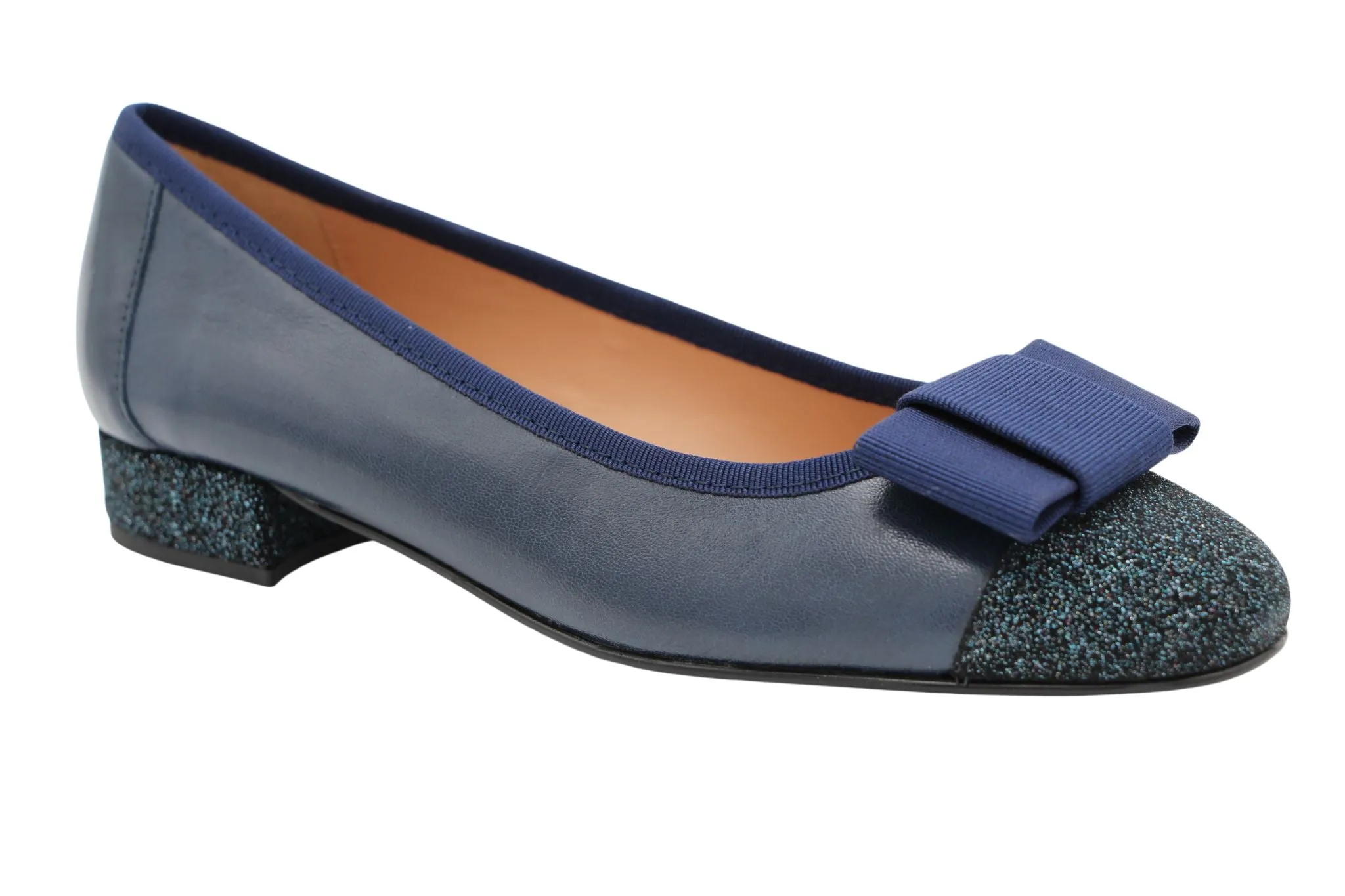 Fabucci Navy Leather Ballet Flat with Bow