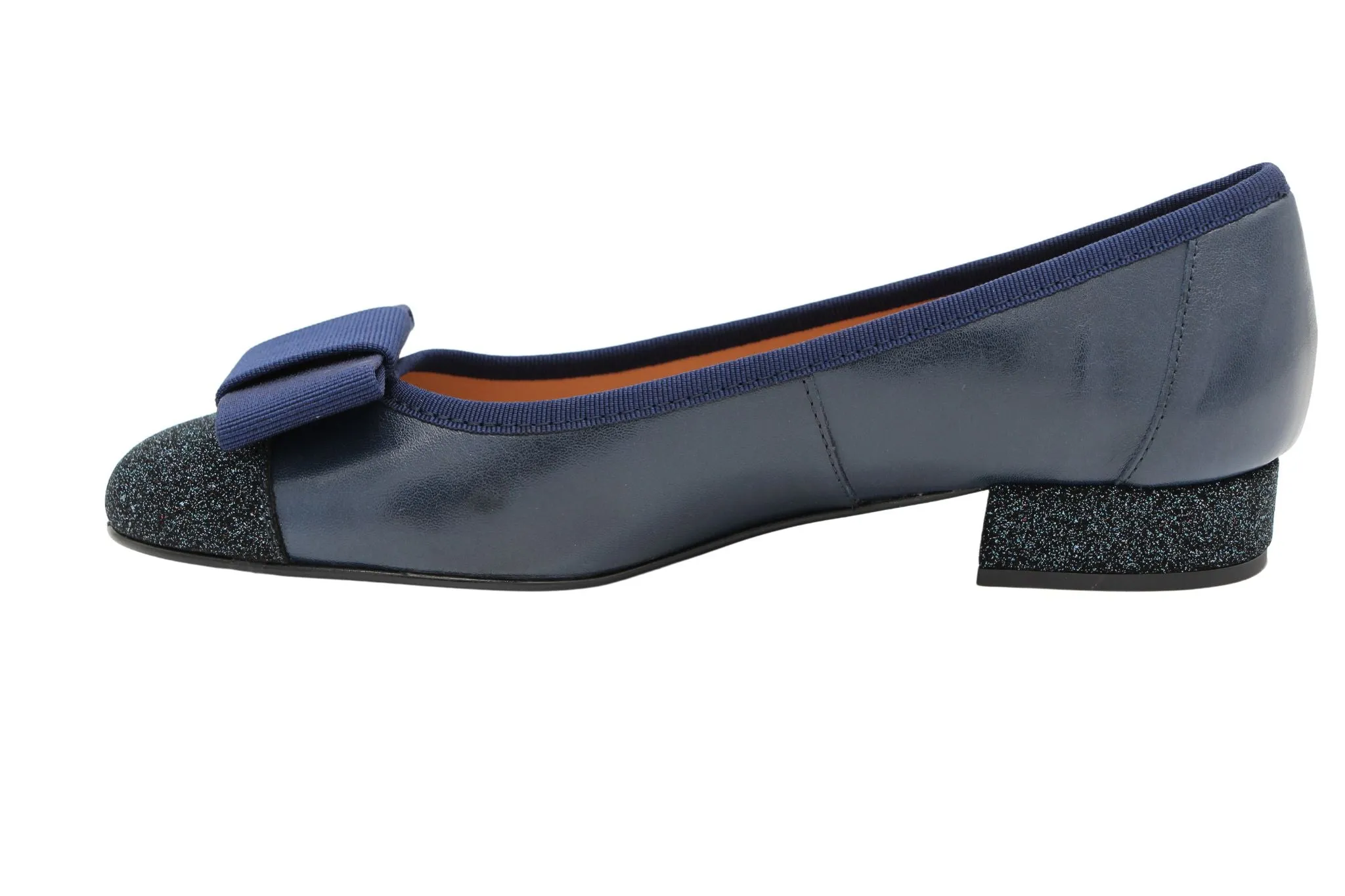 Fabucci Navy Leather Ballet Flat with Bow