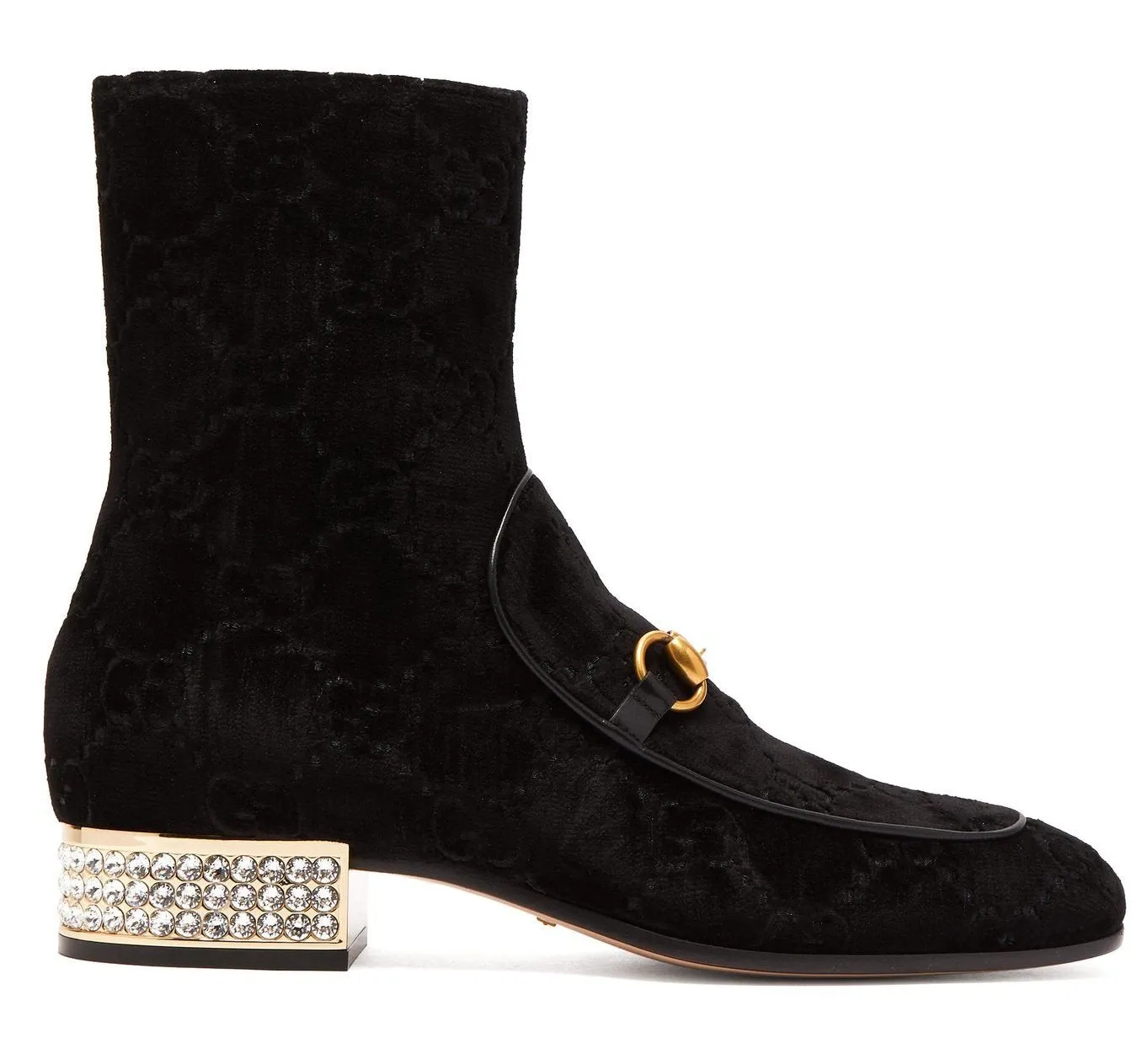 Horsebit GG Crystal-Embellished Velvet Ankle Boots