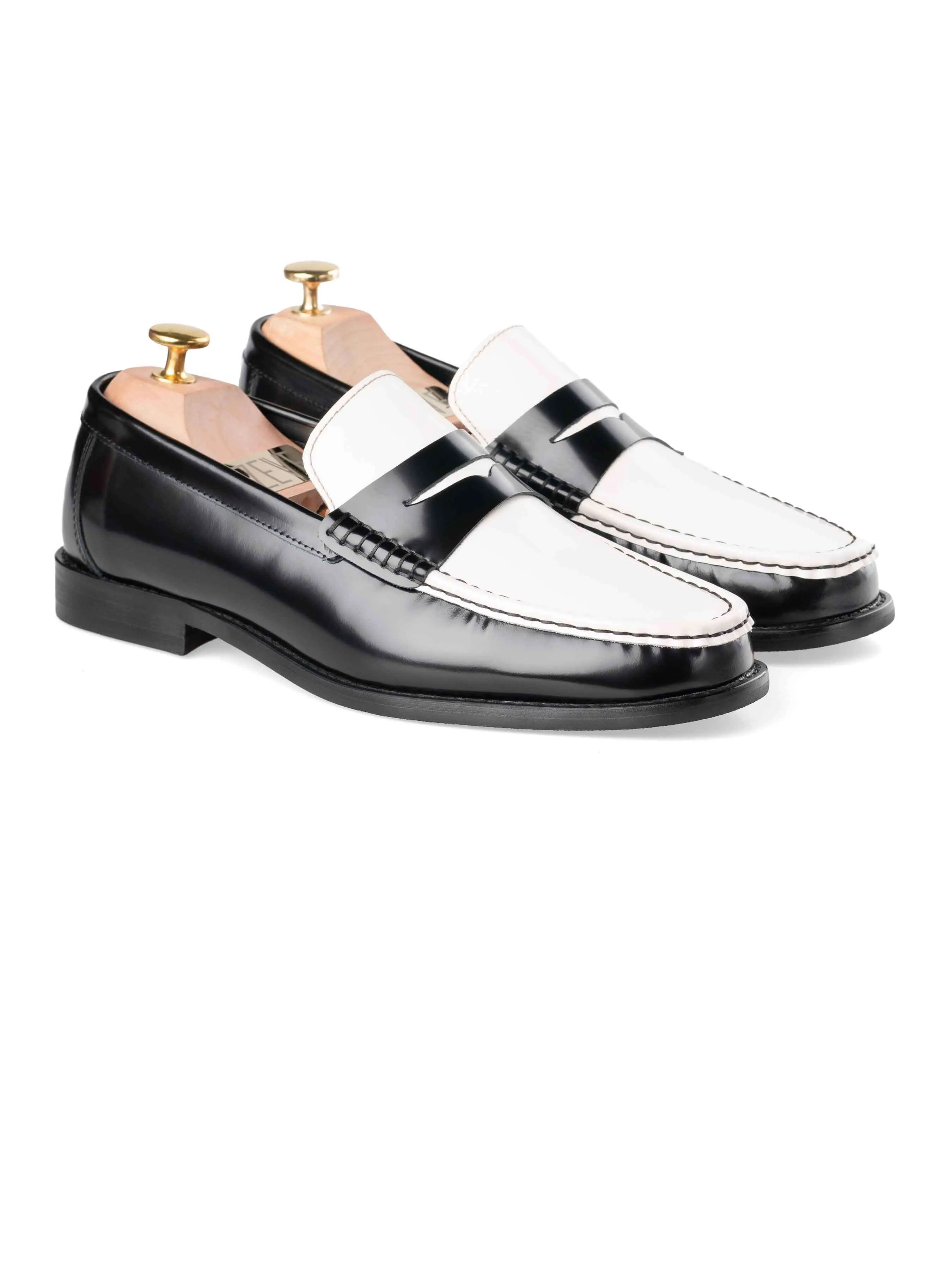 Marco Penny Loafer - Black Color Block Polished Leather