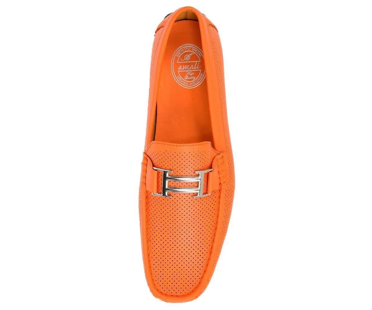 Men's Orange Perforated Smooth Driving  Moccasin/Loafers Shoes