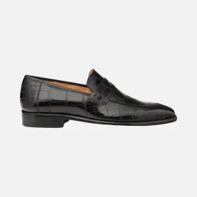 Mezlan Piccolo 'Black' Alligator Penny Loafer - Handcrafted in Spain