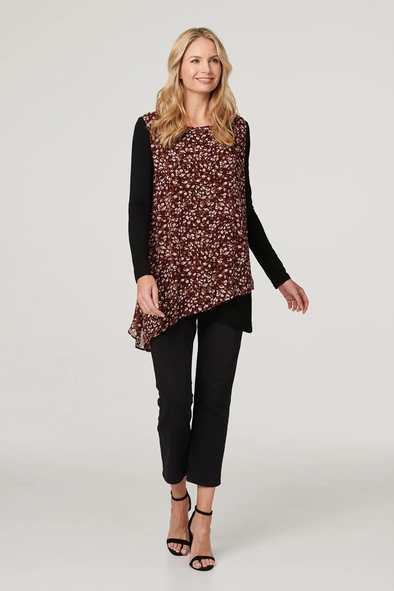 Printed Layered Hem Blouse Top